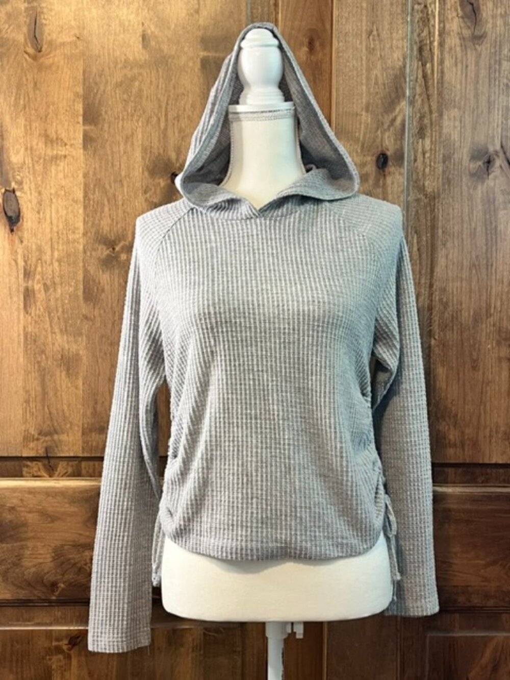 Waffle-Knit Hoodie Top